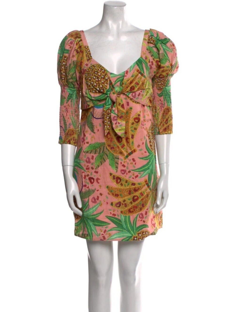 Pink Tropical Print Tie-Front Mini Dress